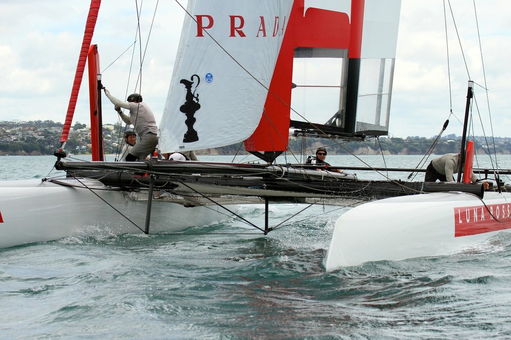 Luna Rossa prepares for a start against Emirates Team NZ &copy; Richard Gladwell www.photosport.co.nz